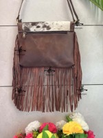 Tas Selempang Kulit Sapi Gaya Barat Terbaru dengan Rumbai, Tas Rumbai Gaya Gypsy Vintage, Tas Kulit Berbulu untuk Wanita
