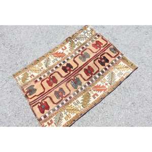 Alfombra de área de lana Kilim turca Vintage, diseño de retales rojo Beige, técnica de tejido plano de 23x31 pies, decoración para sala de estar, pasillo de látex - Product Image 2