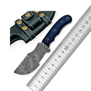 Couteau de traqueur de chasse à lame fixe en acier damas personnalisable Micarta manche en bois de fer gaine en cuir de peau de vache OEM pour divers - Product Image 2