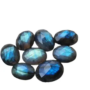 Labradorite Oval Checker Cut Best Quality Blue Fire Black Rainbow 8 Pieces Set Loose Gemstone Best For Jewelry Making