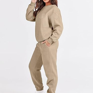 Conjunto de chándal de dos piezas con patrón sólido personalizado para mujer, ropa de invierno al por mayor - Product Image 4