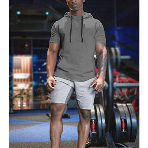 Men's Fashion <b>Hoodies</b> Pullover Muscle Fit Workout Hooded Sweatshirt Cotton <b>Short</b> <b>Sleeve</b> Gym Hoodie - Product Image 5