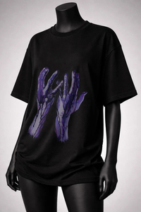 Women's Black <b>Gothic</b> <b>T</b>-<b>Shirt</b> Short Sleeve Crew Neck Purple Hands Print Loose Fit Jersey Cotton All Seasons Regular Style - Product Image 3