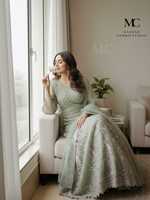 Robes de style modeste pour femmes, Lehnga de haute qualité, tissu en organza/filet respirant, broderie très fine, robe de soirée de mariage