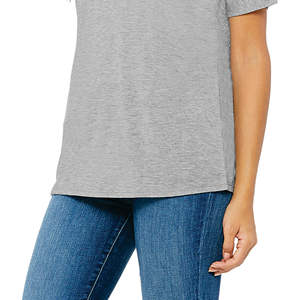 65% Poly 35% Viscose 32 simple 3.7 oz gris athlétique pour femme, T-Shirt col en v ample avec fond incurvé subtil en coton - Product Image 5