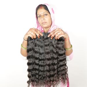 Vente en gros 100% extensions de cheveux humains temple indien ondulés noirs de haute qualité bruts non transformés paquets de cheveux humains vierges bon marché - Product Image 1