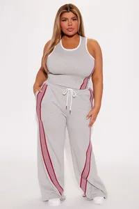 Ever Glow Women Plus Size Gray Gothic Polyester/Cotton Tracksuit <b>Set</b> Sleeveless <b>Crop</b> <b>Top</b> Pants Casual Regular Fit Drawstring - Product Image 4