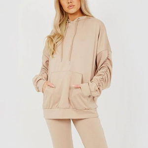 Chándal acampanado personalizado para mujer, conjunto de ropa deportiva de dos piezas con sudadera con cremallera y pantalones, chándal de lavado ácido con estampado de hojaldre - Product Image 5