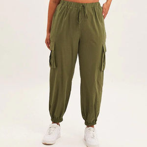 กางเกงคาร์โก้ของผู้หญิงกางเกงลำลองทรงตรงแบบผูกเชือกยางยืดปรับแต่งได้จากโรงงาน - Product Image 3