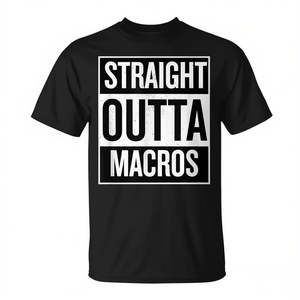 T-shirt Straight Outta Macros Fitness nera, taglia unisex per adulti - Product Image 2