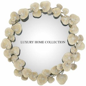 Hand-etched Antique Brass Metal Design Wall <b>Mirror</b> <b>Frame</b> with Timeless Floral Motifs and an Aged Patina for a Nostalgic Vibe - Product Image 2