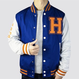 Custom Wholesale Plus Size Varsity Jacket Men Stand Collar Front Logo Position Waterproof <b>Genuine</b> Leather Shell Reversible - Product Image 1
