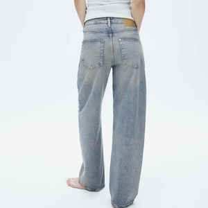 Pantalon baggy en denim délavé foncé pour femmes High Street Style OEM Design Jambes larges Vêtements décontractés avec taille de pantalon - Product Image 3