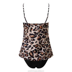 Women's Leopard Print Halter Tankini Top With Ruched Asymmetric Design High Waist Bottom Swimwear Set <b>Stretch</b> Fabric - Product Image 1