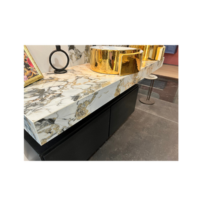 Estante de Porcelana de Alta Calidad con Efecto Mármol Blanco Brillante para Montar en la Pared, con Vetas Doradas y Grises, Lavabo Tipo Vessel, Encimera Italiana - Product Image 1