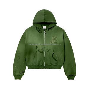 Sweat à capuche avec fermeture éclair pour femmes Tissu polaire lourd en coton vert olive Qualité supérieure Logo personnalisé Broderie Design basics hoodies - Product Image 1
