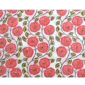 Sun Flower stampato indiano fatto a mano blocco stampato colore rosa organico 100 cotone tessuto leggero stampato tessuti all'ingrosso