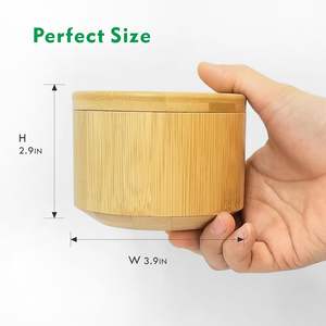 Bamboo Salt Cellar Box Container Bowl with Lid and Spoon Kitchen Spice Cellars Salt Holder Saver <b>Jar</b> with Swivel Magnetic Lid - Product Image 5