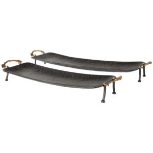 Modern Farmhouse <b>Black</b> Metal Tray with Gold Handles | <b>Decorative</b> Elevated Serving Platter - Product Image 4