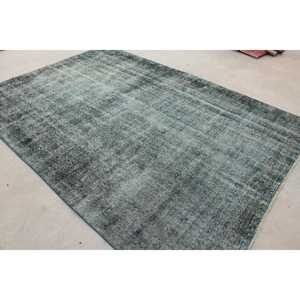 Alfombra Vintage de 6.6x9.5 pies, Alfombra Turca de Lana Azul Abstracta - Product Image 4