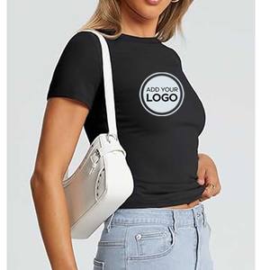 Camisetas básicas de algodón para mujer, camisetas de verano de manga corta con cuello redondo, camiseta ajustada sólida - Product Image 6