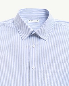 100% Premium Cotton Breathable Men's Short Sleeve <b>Seersucker</b> Striped Casual <b>Shirt</b> Autumn Decorative Label Relax Style Routine - Product Image 3