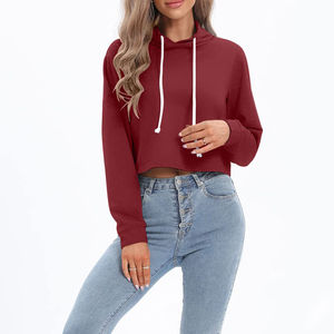 Top corto de gran tamaño personalizado para mujer, sudadera informal con capucha, sudadera con estampado de logotipo frontal para verano, invierno, Material de rizo - Product Image 4