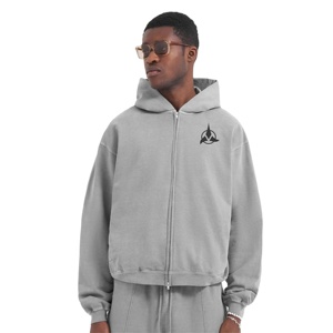 Venta al por mayor de alta calidad en blanco peso pesado 500gsm Vintage desgastado francés Terry de gran tamaño hombres recortados lavado con ácido Sudadera con capucha - Product Image 6