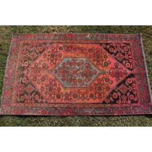 3,7x6,2 ft Rug, Vintage Turkish Rug, <b>Red</b> <b>Wool</b> Rug - Product Image 3