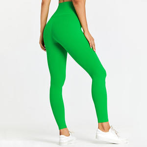 Pantalones de Yoga sólidos sin costuras de cintura alta, mallas de cintura elástica de moda, secado rápido, transpirables, elásticos en cuatro direcciones para mujer - Product Image 1