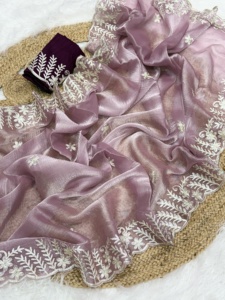 Bollywood Design Jimichu Burburry With Gota Patti <b>Ribbon</b> Work Saree Manufacturer And Supplier From Surat At Lowest Rate - Product Image 5