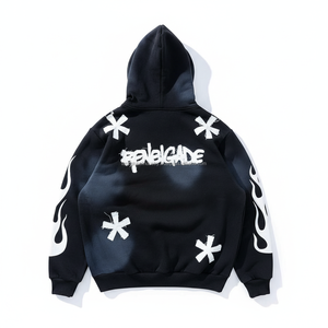 Sweat à capuche unisexe personnalisable avec fermeture éclair, badge et pompon, dernier design, broderie 3D vieillie, effet soleil délavé, coupe oversize, coupe-vent - Product Image 2