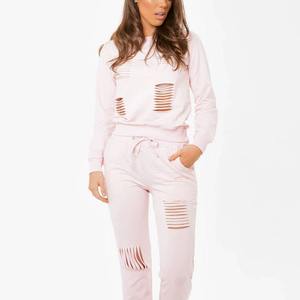 Survêtement déchiré à la mode pour femmes doux au toucher Coupe décontractée Survêtement femme en détresse nouvelle tendance - Product Image 5