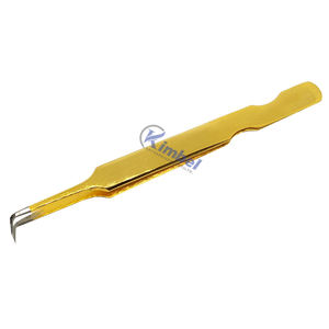Pince à épiler d'extension de cils en acier inoxydable couleur or avec pointe en fibre droite et forte - Product Image 6