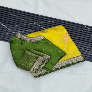 Sari de Seda Dola Premium VASTRA COTTAGE con Bordado Meenakari Zari, Ribete de Lentejuelas y Cordones, Diseño de Alta Costura para Bodas - Product Image 6