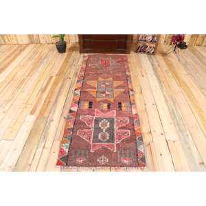 2.7x7.2 ft Vintage Rug, Turkish <b>Runner</b> Rug, <b>Red</b> Orange Polka dot Rug - Product Image 1