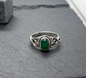 Classique femmes Style Boho 925 argent Sterling vert Onyx pierre précieuse plaqué rhodium à la main bague de mariage cadeau pour femme - Product Image 3