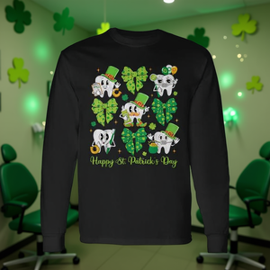 Camiseta de Manga Larga con Lazo Coqueta para el Día de San Patricio, Diseño Inspirado en los Dientes Irlandeses, para Dentistas y Asistentes Dentales, Camisetas Promocionales - Product Image 2