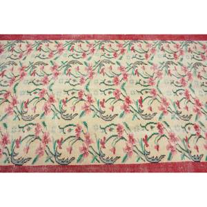 พรมตุรกีวินเทจขนาดใหญ่ 5.1 x 8.8 ฟุต สีเบจคลาสสิก แต่งลายปะติดสีแดง ทำจากวัสดุขนสัตว์เป็นมิตรกับสิ่งแวดล้อม หนา 10 มม. เหมาะสำหรับห้องรับประทานอาหาร - Product Image 5