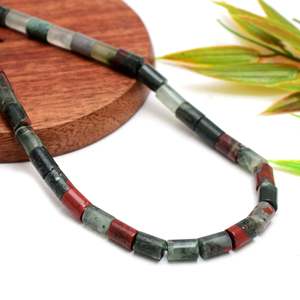 Kamal Gems Faceted African Bloodstone Loose <b>Beads</b> 15 Tube-Shaped Agate Gemstones for Jewelry Making - Product Image 3