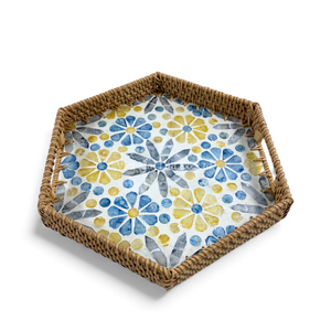 Bandeja Bohemia de Ratán con Incrustaciones de Madreperla, Diseño Flexible, Borde Decorativo Hecho a Mano para Servir Comida y Decoración del Hogar - Product Image 2