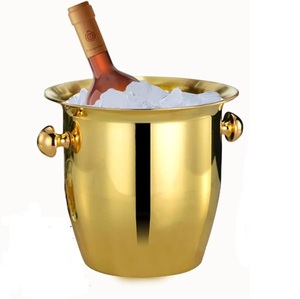 Seau à glace en laiton au design élégant, finition dorée, pour la maison, les événements, les fêtes, les bars, refroidisseur à vin, seau à glace avec poignées à bouton - Product Image 5