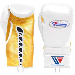 Gants de boxe à lacets Winning, blanc or, gants de boxe professionnels, cuir véritable, entraînement de combat, sparring, utilisation professionnelle d'élite, 8 oz - Product Image 1