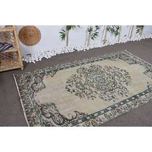 Alfombra de retazos de estilo turco Vintage, clásica, Beige, verde, 7,7 pies 4,4 X, diseño de pasillo rectangular para sala de estar, estilo Aubusson - Product Image 2