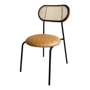 Farmhouse Style Rattan <b>Dining</b> <b>Chair</b> with Mesh Backrest and Faux Leather Upholstery GCF135 with Iron Legs - Product Image 1