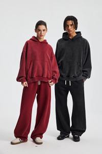 530 Gsm Custom Boxy Fit Heavyweight <b>Men</b> Fleece Fabric Acid Wash Tracksuit Flare <b>Pants</b> Sets <b>Men</b> <b>Cropped</b> Custom Logo Tracksuit - Product Image 2