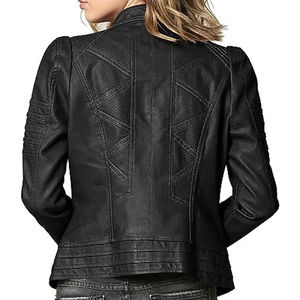 Veste en cuir véritable personnalisée et stylée pour femmes, coupe ajustée, broderie, décoration, vente en gros, veste en cuir respirante - Product Image 4