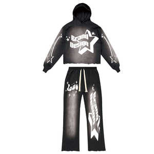 Survêtement pour homme avec impression en relief de style unique et nouveau, fabrication en usine, impression en relief, lavage à l'acide, sweat-shirt lourd - Product Image 2