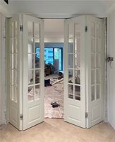 Porte pliante de style français CE en bois massif/MDF/PVC, porte vitrée à double battant peinte avec grille décorative pour salon, buanderie, cuisine, porte métallique pour maisons