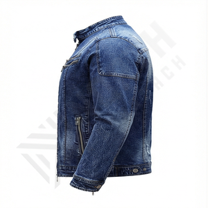 New Arrivals Stylish Men's Winter Casual Denim Jacket Solid <b>Distressed</b> Long Sleeve Button Multi-Pocket 100% Cotton <b>Top</b> - Product Image 3